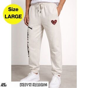 Shoe Palace x KEITH HARING Mens’s Cream Love Joggers (Men’s Size Large)